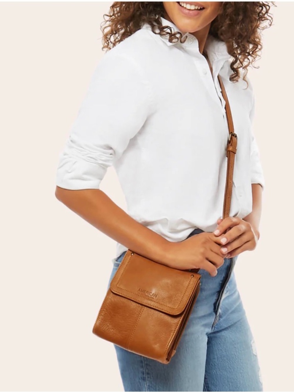 NWT American Leather Co. Kansas Tan Crossbody Bag with Adjustable Strap